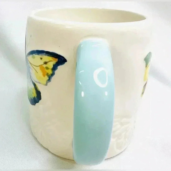 Lang Butterfly Coffee Tea Mug Raised and Embossed Design Hand Painted 16 oz - Picture 4 of 12